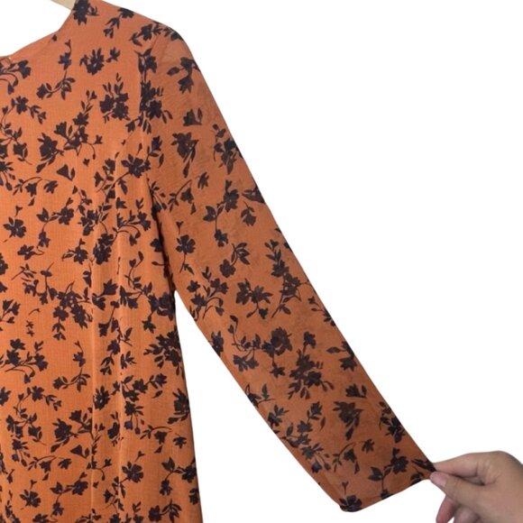 KIMCHI BLUE | Rust Orange Long Sleeve Floral Above the Knee Shift Dress | Size S - Picture 7 of 14